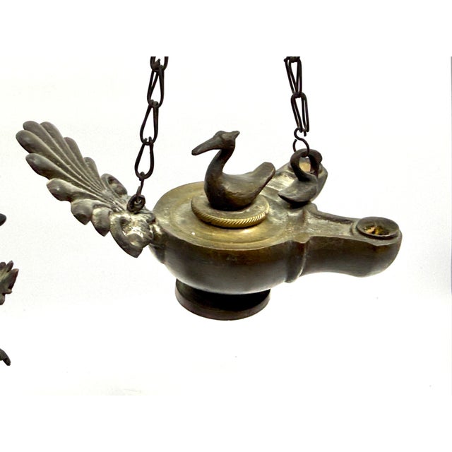 Pair of Grand Tour Pompeiian NeoClassical Bronze Heron Oil Lamps with Mouse, Swan For Sale - Image 9 of 18