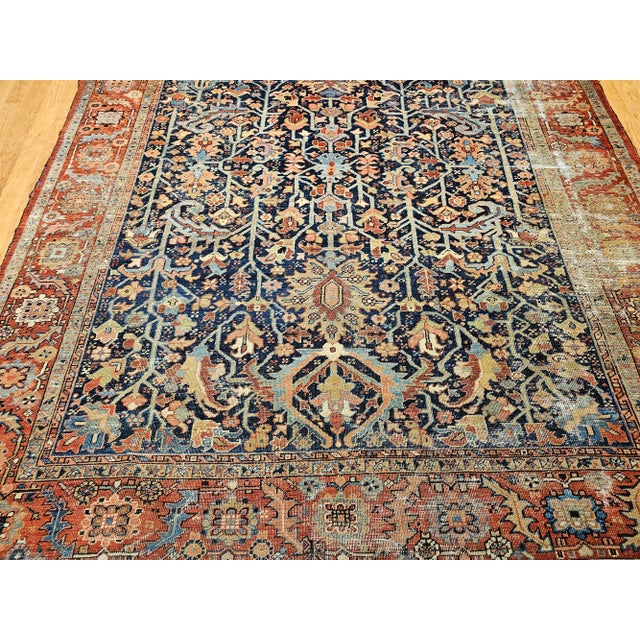 19th Century Hand-Knotted Persian Heriz Serapi Rug, Tree of Life, Blue , For Sale In Chicago - Image 6 of 12