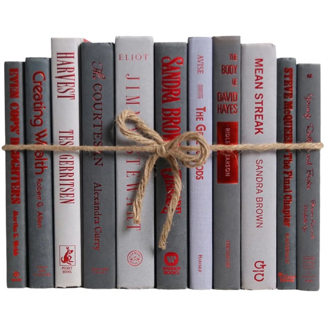 Decorative Books - Granite & Red Book Bundle - 1 Foot of Grey Books For Sale
