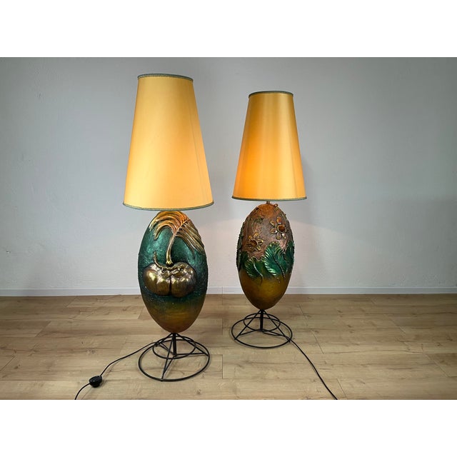 Italian Painted Terracotta Lamps, 1980s, Set of 2 For Sale - Image 9 of 9