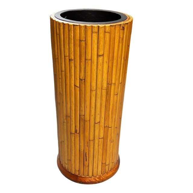 Mid-Century Modern 1950s Restored Paul Frankl Style Stacked Rattan Planter Stand W/ Cubby For Sale - Image 3 of 8