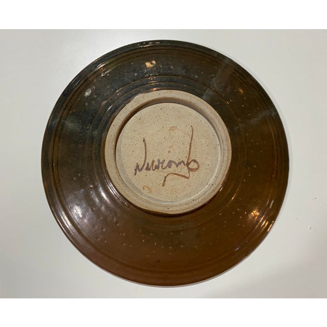 Olive Large Mid 20th Century Gerald Newcomb Studio Pottery Charger For Sale - Image 8 of 9