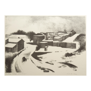 Kenneth Miller Adams Signed Lithograph "New Mexico Village Under Snow" 1950 Taos