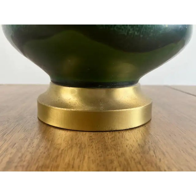 Mid-Century Modern Green Malachite Teardrop Design Table Lamp W Custom Shade For Sale In New York - Image 6 of 16