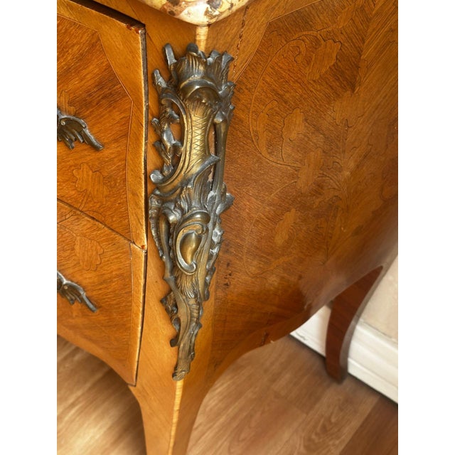 Louis XV Style Marquetry Bombé Commode with Marble Top, 1800s For Sale - Image 14 of 18