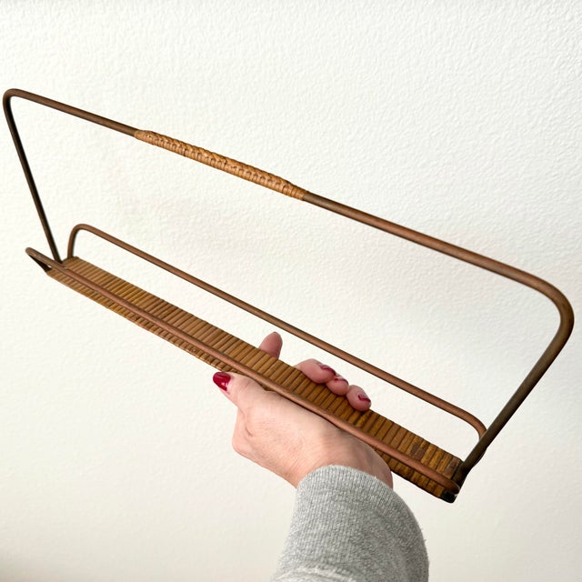 Carl Auböck Mid Century Modern Signed Carl Aubock Rattan Wrapped Holder / Display Austrian Vintage For Sale - Image 4 of 12