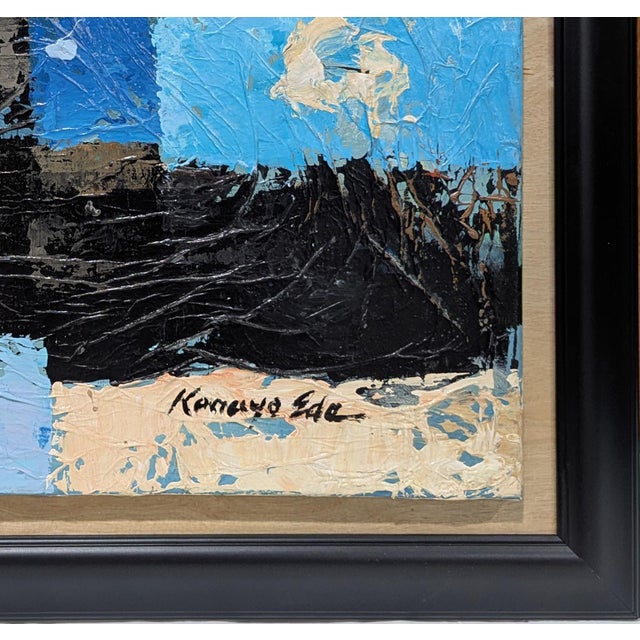Square Framed Blue Abstract Art on Canvas For Sale - Image 4 of 4