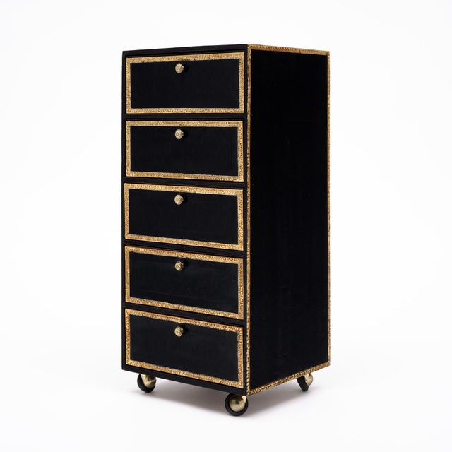 Vintage French Pair of Leather Covered Filing Cabinets, Casters For Sale In Austin - Image 6 of 10