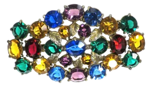 Vintage Art Deco Czech Jewel-Tone Crystal Brooch 1930s