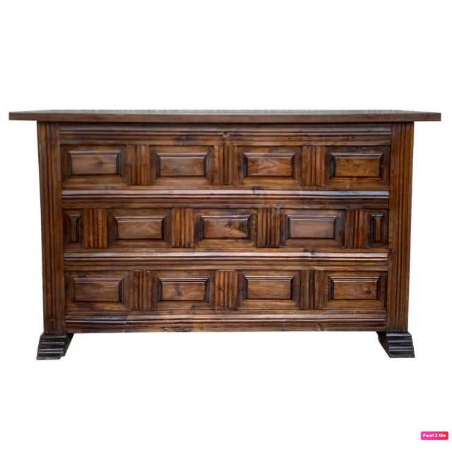 Brown 20th Spanish Blanket Chest With Raised Wooden Panels and Iron Hardware For Sale - Image 8 of 8