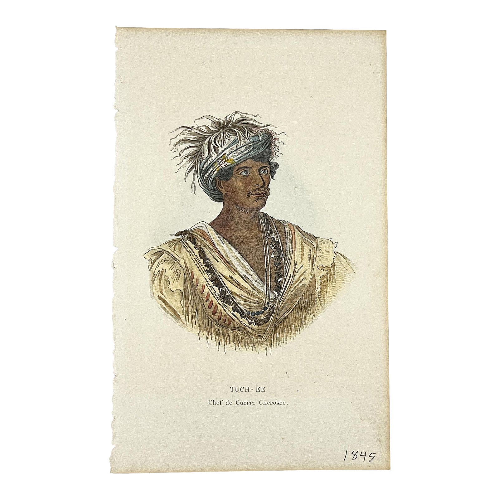 Antique Hand-Colored Engraving Tuch-Ee Cherokee Chief After Catlin C ...