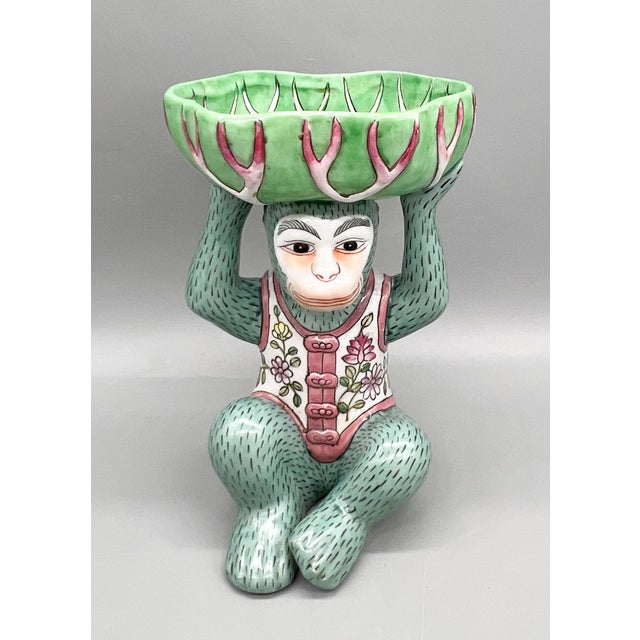 Ardalt Vintage Andrea by Sadek Chinoiserie Monkey With Bok Choy Bowl – Hand-Painted Ceramic – Hollywood Regency / Grandmillennial For Sale - Image 4 of 13