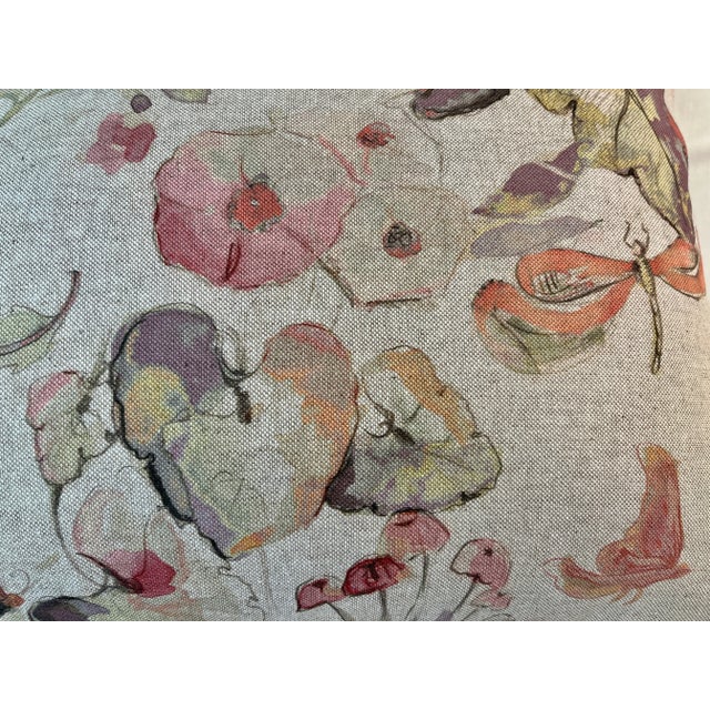 Textile Large Bolster Pillow Decorated With a Delicate Water Color Look Floral Pattern of Soft Pinks, Greens & Oranges - Made in the U K For Sale - Image 7 of 12