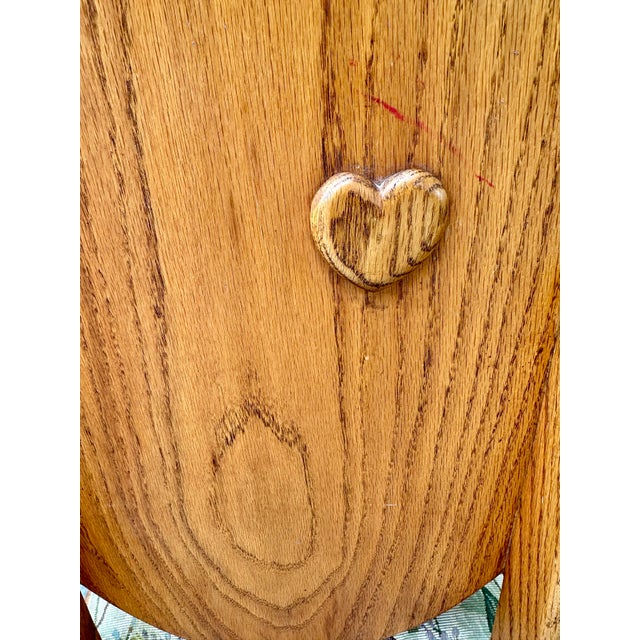 Wood Vintage 1993 Handmade Solid Oak Cushioned Vanity Chair For Sale - Image 7 of 12