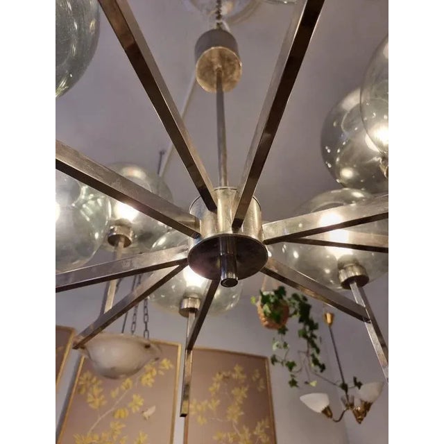 Antique Chandelier in Chrome and Glass by Holger Johansson, 1950s For Sale - Image 5 of 14