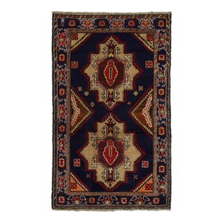 Rug & Kilim’s Afghan Baluch Tribal Rug in Navy Blue With Beige-Brown Medallions For Sale