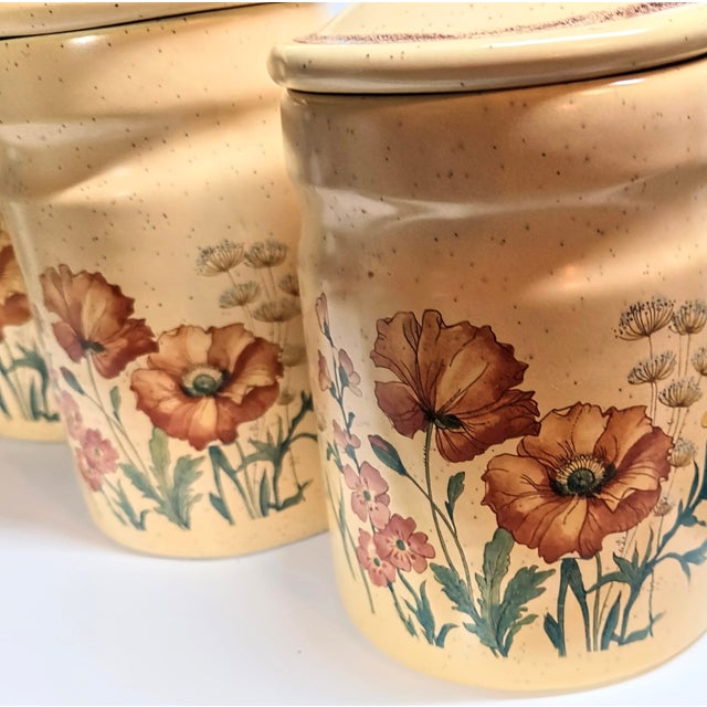 Wildflower Stoneware Canisters- Set of Four For Sale - Image 6 of 10
