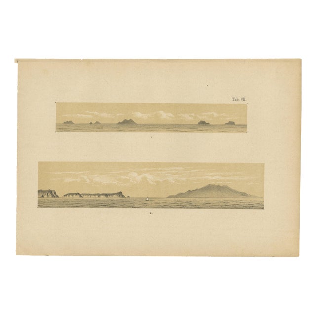 Antique Caribbean Island Group Panorama with Dutch West Indies Seascape, 1888 For Sale
