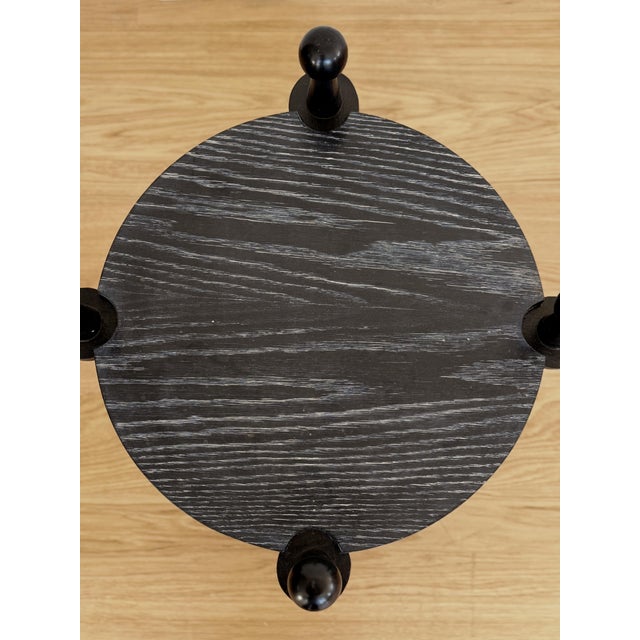 Modern Late 20th Century Pair of Ebonized Cerused Oak Baseball Bat Style End Tables For Sale - Image 3 of 4