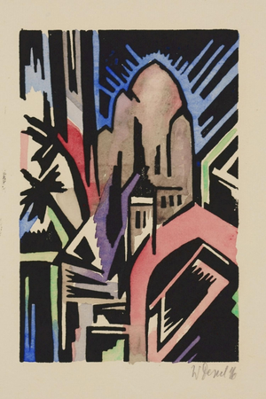 Walter Dexel, Mosque, 1916, Watercolor Woodcut