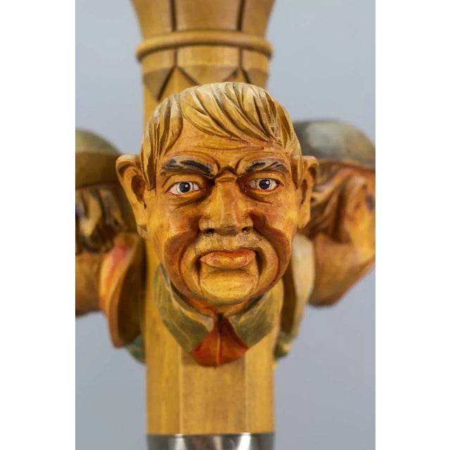 Art Deco Style Hand-Carved Wooden and Glass Pendant Light For Sale - Image 6 of 18