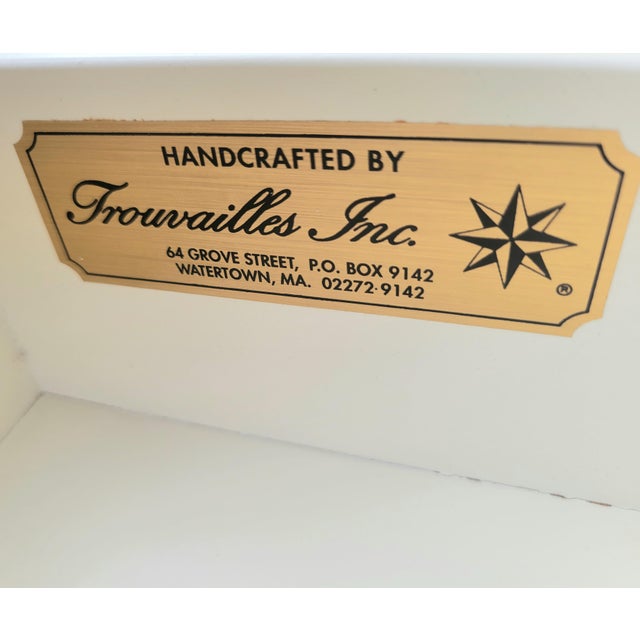 Vintage Extra Long Post Modern Parson Leg Parchment Faux Goat Skin Off White 2 Drawer Console Table by Trouvailles For Sale - Image 12 of 17