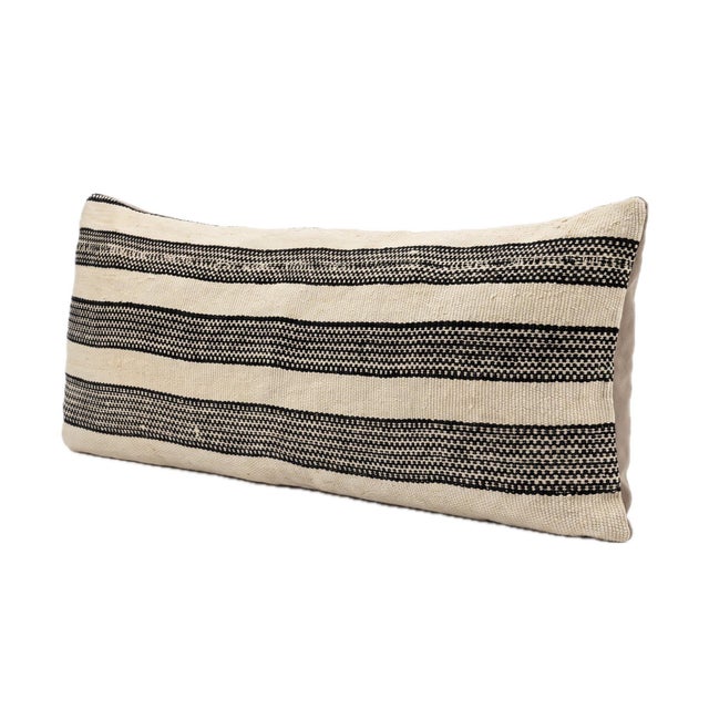 Mid-Century Modern Gray Striped Kilim Lumbar Pillow Cover 16'' X 48'' For Sale - Image 3 of 4