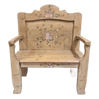 Antique Painted Pine Folk Art Armchair With Hand-Painted Floral Decoration For Sale