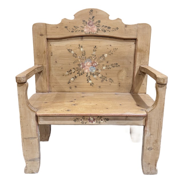 Antique Painted Pine Folk Art Armchair With Hand-Painted Floral Decoration For Sale