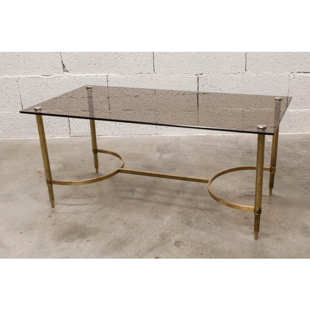 Vintage Coffee Table in Gilt Brass and Smoked Glass, 1960 For Sale - Image 4 of 18
