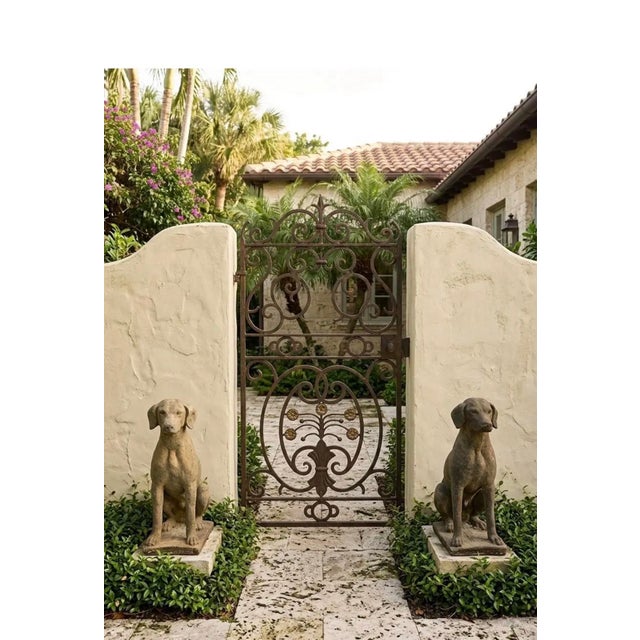 Stone Pair of Vintage Weathered Cast Stone Seated Pointer Garden Statues For Sale - Image 7 of 12