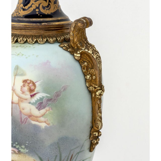 Early 20th Century Sevres Blue Ground Ovoid Vase Mounted as Lamp For Sale - Image 5 of 9