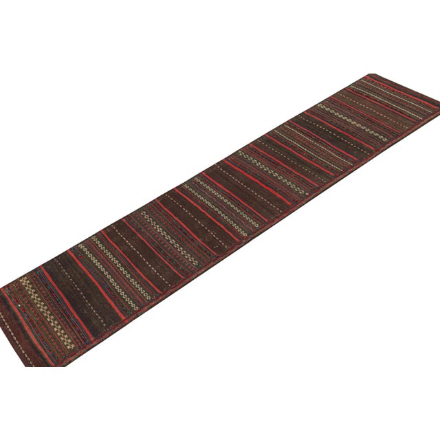 Rug & Kilim Vintage Persian Twin Kilim Runners in Aubergine With Red Stripes - Rug & Kilim For Sale - Image 4 of 7