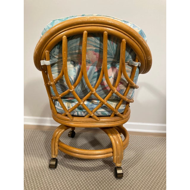 Lane Furniture 1980s Vintage Lane Venture Rattan and Bamboo Swivel Chairs - A Pair For Sale - Image 4 of 9