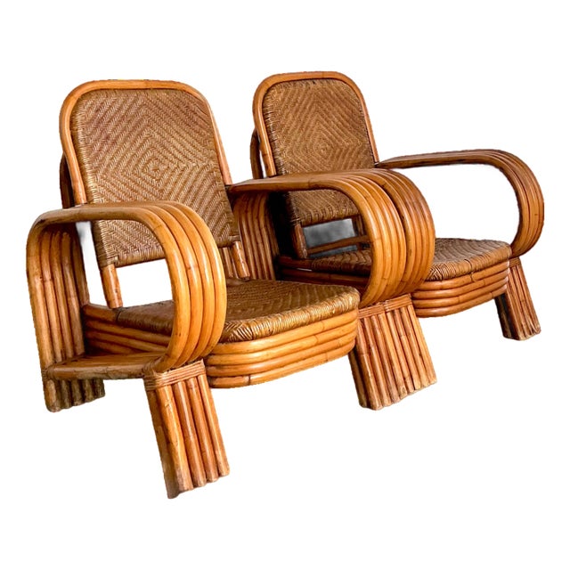 Vintage Bent Rattan Lounge Chairs - A Pair For Sale