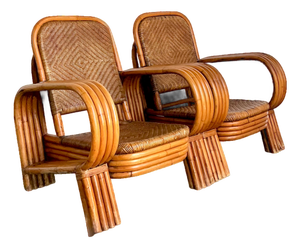 Vintage Bent Rattan Lounge Chairs - A Pair