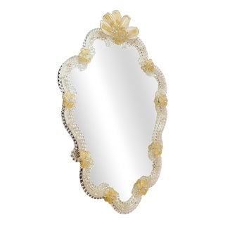 Venetian Mirror in Murano Glass Adorned with Gold Details and Flowers, 1960s For Sale
