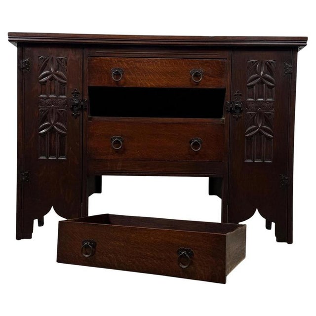Wood 20th Century Gothic Carved Oak Sideboard For Sale - Image 7 of 15
