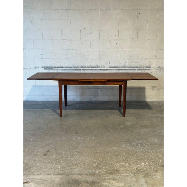 Danish Rosewood Dining Table With Expandable Pull Out Draw Leaves Denmark N&r Møbler 1960s For Sale - Image 4 of 14