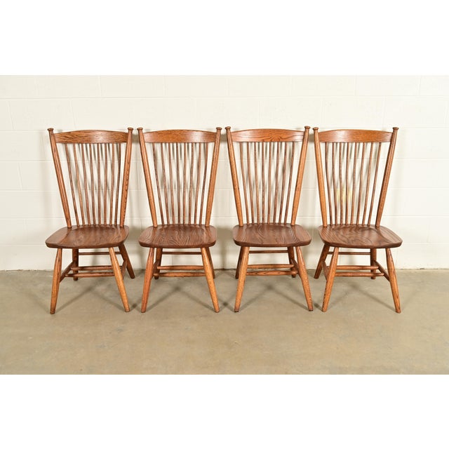 American Stickley Style American Colonial Solid Oak Spindle Back Windsor Dining Chairs, Set of Four For Sale - Image 3 of 12