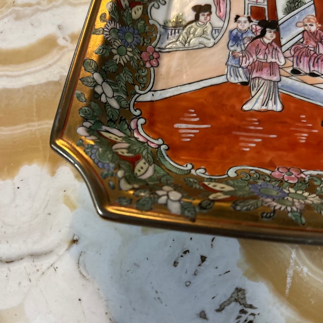 1970s Vintage Ceramic Asian Style Small Detailed Plate For Sale - Image 5 of 7