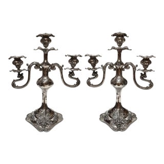 Pair of Antique Art Nouveau Silver Candelabra For Sale