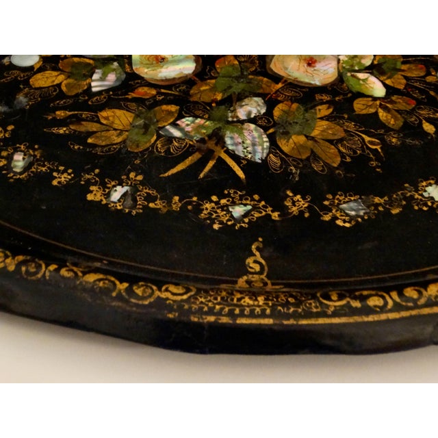 19th Century English Papier-Mâché Chinoiserie Tray. With Mother of Pearl Inlay For Sale - Image 10 of 11