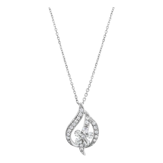 Floral Style Diamond Pendant .48cttw 18k White Gold 16" For Sale