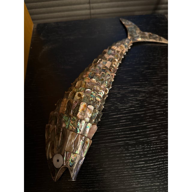 Large Size sculptural fish bottle opener crafted of Abalone shell and silver often attributed to Los Castillo. Perfect on...