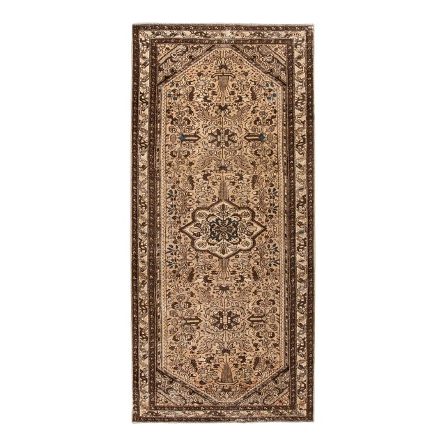 1960s Vintage Persian Distressed Brown Handmade All-Over Wool Runner For Sale