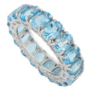 Genuine 18.1 Ct Swiss Blue Topaz Full Eternity Stackable Band Size 8.5 For Sale