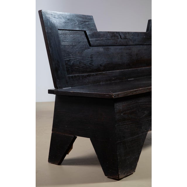 1920s Italian Art Deco Sculptural Bench in Dark Burnished Wood, 1920 For Sale - Image 5 of 12