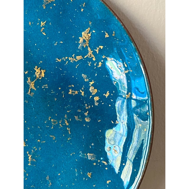 Vibrant Blue and Glittering Gold Enamel Plate by Bovano, circa 1960s. Wonderful for display, but can also serve as a high-...