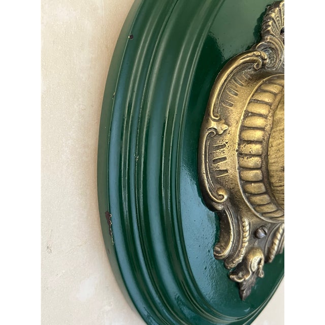 Brass Dog Leash Hook on Green Oval Backplate For Sale - Image 9 of 10